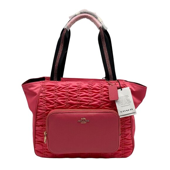 Coach Confetti Pink Ruched Nylon Court Tote Bag - Picture 1 of 13
